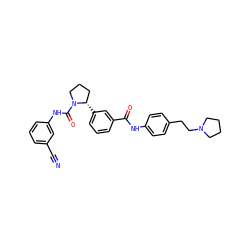 N#Cc1cccc(NC(=O)N2CCC[C@@H]2c2cccc(C(=O)Nc3ccc(CCN4CCCC4)cc3)c2)c1 ZINC000141655861