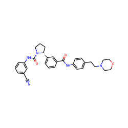 N#Cc1cccc(NC(=O)N2CCC[C@@H]2c2cccc(C(=O)Nc3ccc(CCN4CCOCC4)cc3)c2)c1 ZINC000113582913
