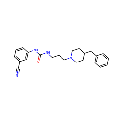 N#Cc1cccc(NC(=O)NCCCN2CCC(Cc3ccccc3)CC2)c1 ZINC000013443458