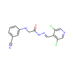 N#Cc1cccc(NCC(=O)N/N=C/c2c(Cl)cncc2Cl)c1 ZINC000201288913