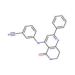 N#Cc1cccc(Nc2cc(-c3ccccc3)nc3c2C(=O)NCC3)c1 ZINC000116989488