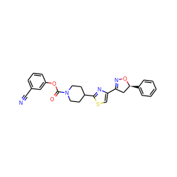 N#Cc1cccc(OC(=O)N2CCC(c3nc(C4=NO[C@@H](c5ccccc5)C4)cs3)CC2)c1 ZINC000653845061