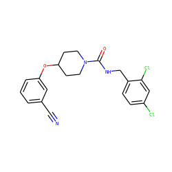 N#Cc1cccc(OC2CCN(C(=O)NCc3ccc(Cl)cc3Cl)CC2)c1 ZINC000045339587