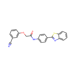 N#Cc1cccc(OCC(=O)Nc2ccc(-c3nc4ccccc4s3)cc2)c1 ZINC000095554048