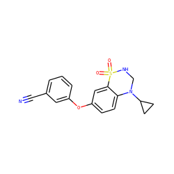 N#Cc1cccc(Oc2ccc3c(c2)S(=O)(=O)NCN3C2CC2)c1 ZINC000118247506