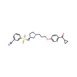 N#Cc1cccc(S(=O)(=O)N[C@H]2CCN(CCCOc3ccc(C(=O)C4CC4)cc3)C2)c1 ZINC000013859890