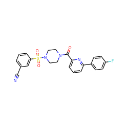 N#Cc1cccc(S(=O)(=O)N2CCN(C(=O)c3cccc(-c4ccc(F)cc4)n3)CC2)c1 ZINC000113660266