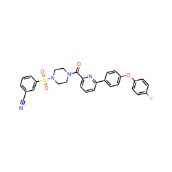 N#Cc1cccc(S(=O)(=O)N2CCN(C(=O)c3cccc(-c4ccc(Oc5ccc(F)cc5)cc4)n3)CC2)c1 ZINC000113668621