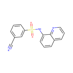 N#Cc1cccc(S(=O)(=O)Nc2cccc3cccnc23)c1 ZINC000007709472