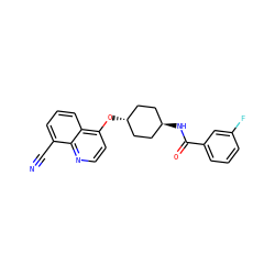 N#Cc1cccc2c(O[C@H]3CC[C@H](NC(=O)c4cccc(F)c4)CC3)ccnc12 ZINC001772624619
