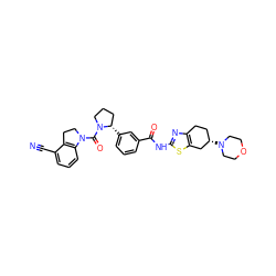 N#Cc1cccc2c1CCN2C(=O)N1CCC[C@@H]1c1cccc(C(=O)Nc2nc3c(s2)C[C@@H](N2CCOCC2)CC3)c1 ZINC000220424592