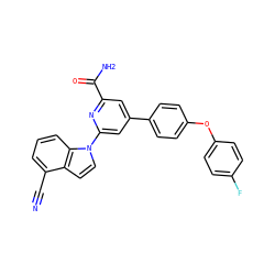 N#Cc1cccc2c1ccn2-c1cc(-c2ccc(Oc3ccc(F)cc3)cc2)cc(C(N)=O)n1 ZINC000114592038