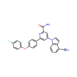 N#Cc1cccc2c1ccn2-c1cc(C(N)=O)nc(-c2ccc(Oc3ccc(F)cc3)cc2)c1 ZINC000114592907