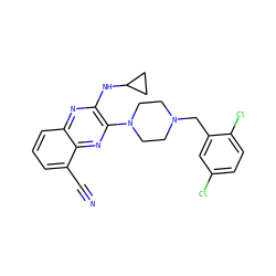 N#Cc1cccc2nc(NC3CC3)c(N3CCN(Cc4cc(Cl)ccc4Cl)CC3)nc12 ZINC000144484474