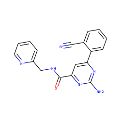 N#Cc1ccccc1-c1cc(C(=O)NCc2ccccn2)nc(N)n1 ZINC000045390087