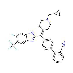 N#Cc1ccccc1-c1ccc(C(=C2CCN(CC3CC3)CC2)c2nc3cc(C(F)(F)F)c(F)cc3[nH]2)cc1 ZINC000038157850