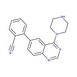 N#Cc1ccccc1-c1ccc2ncnc(N3CCNCC3)c2c1 ZINC000004267153
