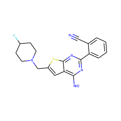 N#Cc1ccccc1-c1nc(N)c2cc(CN3CCC(F)CC3)sc2n1 ZINC000118598265