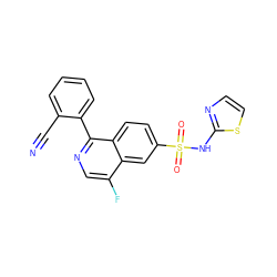 N#Cc1ccccc1-c1ncc(F)c2cc(S(=O)(=O)Nc3nccs3)ccc12 ZINC000215516505
