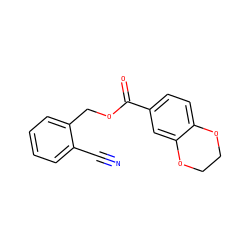 N#Cc1ccccc1COC(=O)c1ccc2c(c1)OCCO2 ZINC000003536451