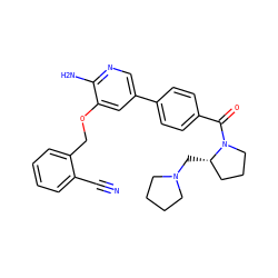 N#Cc1ccccc1COc1cc(-c2ccc(C(=O)N3CCC[C@@H]3CN3CCCC3)cc2)cnc1N ZINC000072180076