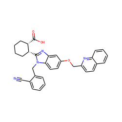 N#Cc1ccccc1Cn1c([C@@H]2CCCC[C@@H]2C(=O)O)nc2cc(OCc3ccc4ccccc4n3)ccc21 ZINC000217431526