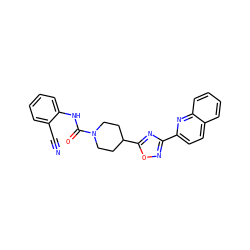 N#Cc1ccccc1NC(=O)N1CCC(c2nc(-c3ccc4ccccc4n3)no2)CC1 ZINC000072179184