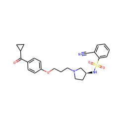 N#Cc1ccccc1S(=O)(=O)N[C@H]1CCN(CCCOc2ccc(C(=O)C3CC3)cc2)C1 ZINC000013859889