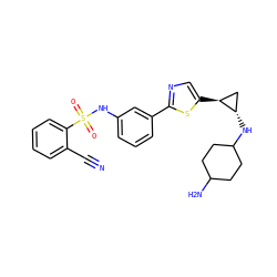 N#Cc1ccccc1S(=O)(=O)Nc1cccc(-c2ncc([C@H]3C[C@@H]3NC3CCC(N)CC3)s2)c1 ZINC000149708946