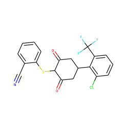 N#Cc1ccccc1SC1C(=O)CC(c2c(Cl)cccc2C(F)(F)F)CC1=O ZINC000299825699
