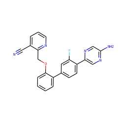 N#Cc1cccnc1COc1ccccc1-c1ccc(-c2cnc(N)cn2)c(F)c1 ZINC000224816080