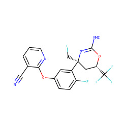 N#Cc1cccnc1Oc1ccc(F)c([C@]2(CF)C[C@@H](C(F)(F)F)OC(N)=N2)c1 ZINC000223560701