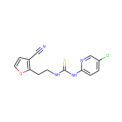 N#Cc1ccoc1CCNC(=S)Nc1ccc(Cl)cn1 ZINC000013759885