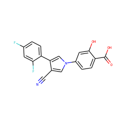 N#Cc1cn(-c2ccc(C(=O)O)c(O)c2)cc1-c1ccc(F)cc1F ZINC000200821425