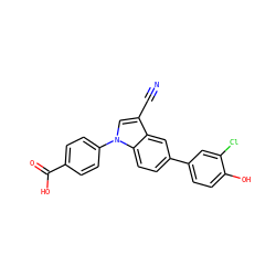 N#Cc1cn(-c2ccc(C(=O)O)cc2)c2ccc(-c3ccc(O)c(Cl)c3)cc12 ZINC000202400438