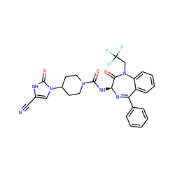N#Cc1cn(C2CCN(C(=O)N[C@@H]3N=C(c4ccccc4)c4ccccc4N(CC(F)(F)F)C3=O)CC2)c(=O)[nH]1 ZINC000036177881