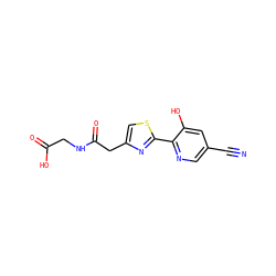 N#Cc1cnc(-c2nc(CC(=O)NCC(=O)O)cs2)c(O)c1 ZINC000148376074