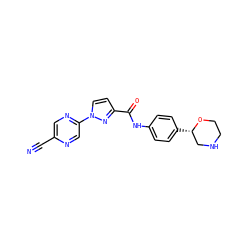 N#Cc1cnc(-n2ccc(C(=O)Nc3ccc([C@H]4CNCCO4)cc3)n2)cn1 ZINC000150121230