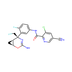 N#Cc1cnc(C(=O)Nc2ccc(F)c([C@]3(CF)N=C(N)O[C@H]4C[C@H]43)c2)c(Cl)c1 ZINC000220651353
