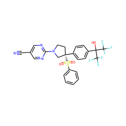 N#Cc1cnc(N2CC[C@](c3ccc(C(O)(C(F)(F)F)C(F)(F)F)cc3)(S(=O)(=O)c3ccccc3)C2)nc1 ZINC001772573400
