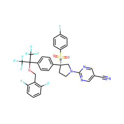 N#Cc1cnc(N2CC[C@](c3ccc(C(OCc4c(F)cccc4F)(C(F)(F)F)C(F)(F)F)cc3)(S(=O)(=O)c3ccc(F)cc3)C2)nc1 ZINC001772633899