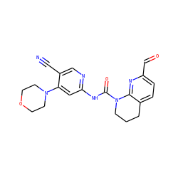 N#Cc1cnc(NC(=O)N2CCCc3ccc(C=O)nc32)cc1N1CCOCC1 ZINC001772623321