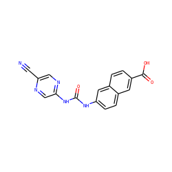N#Cc1cnc(NC(=O)Nc2ccc3cc(C(=O)O)ccc3c2)cn1 ZINC000043074369