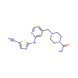 N#Cc1cnc(Nc2cc(CN3CCN(C(N)=O)CC3)ccn2)s1 ZINC000013586293