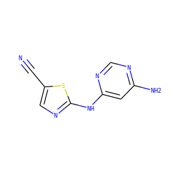 N#Cc1cnc(Nc2cc(N)ncn2)s1 ZINC000028570676