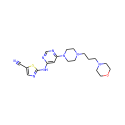 N#Cc1cnc(Nc2cc(N3CCN(CCCN4CCOCC4)CC3)ncn2)s1 ZINC000028570553