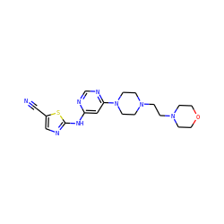 N#Cc1cnc(Nc2cc(N3CCN(CCN4CCOCC4)CC3)ncn2)s1 ZINC000028569958