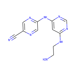 N#Cc1cnc(Nc2cc(NCCN)ncn2)cn1 ZINC000082153552
