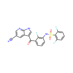 N#Cc1cnc2[nH]cc(C(=O)c3cccc(NS(=O)(=O)c4c(F)cccc4F)c3F)c2c1 ZINC000113510874