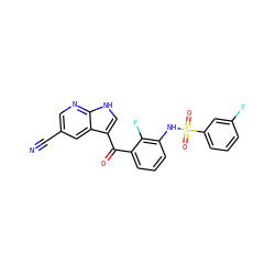 N#Cc1cnc2[nH]cc(C(=O)c3cccc(NS(=O)(=O)c4cccc(F)c4)c3F)c2c1 ZINC000113499892